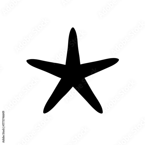A simple black five-pointed star or starfish silhouette with rounded tips isolated on a white background.