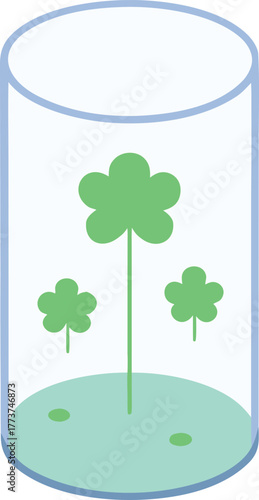 Transparent aquaponic cylinder with neon floating elements