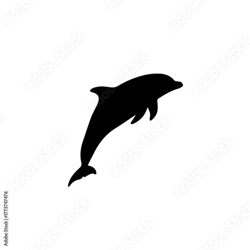 A silhouette of a dolphin leaping out of the water, captured in a dynamic pose.