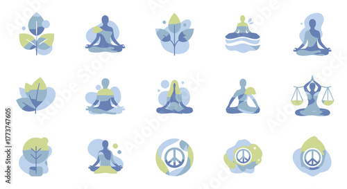 Find inner peace with these soft gradient yoga and meditation icons for wellness brands and mindful business ventures, bringing tranquility and balance