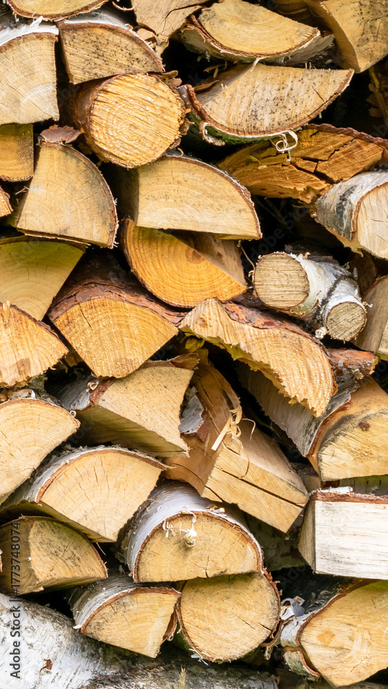 Fototapeta premium stacked chopped birch wood. background