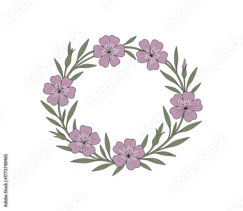 corncockle wreath natural decoration and botanical aesthetics flat vector illustration style isolated on white background