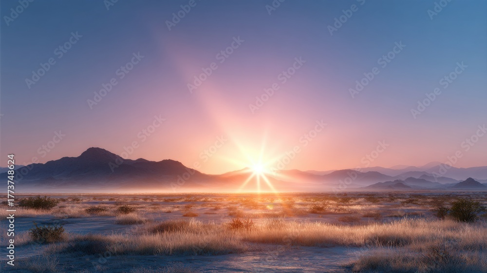 Fototapeta premium Majestic sunrise paints desert with glowing dunes and vast skies