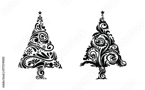Christmas tree ornament art, Festive pine design vector, Decorative holiday tree illustration