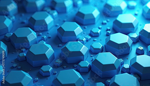 Numerous blue geometric hexagonal forms create a futuristic abstract pattern, making an excellent desktop background wallpaper for various devices.