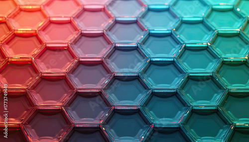 Vibrant abstract geometric hexagons display a smooth color gradient, ideal as a shiny modern desktop background or stylish digital wallpaper for screens.