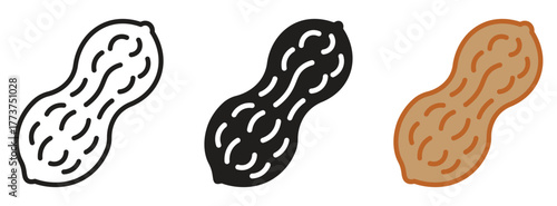 Peanut icon. Peanut Icon Set Organic Nut Symbol, Food Ingredient, Healthy Snack Outline and Flat Style Isolated ,vector Illustration.