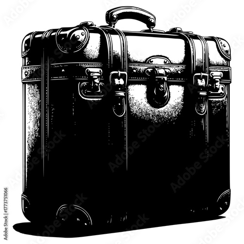 vintage black leather suitcase set vector image illustration