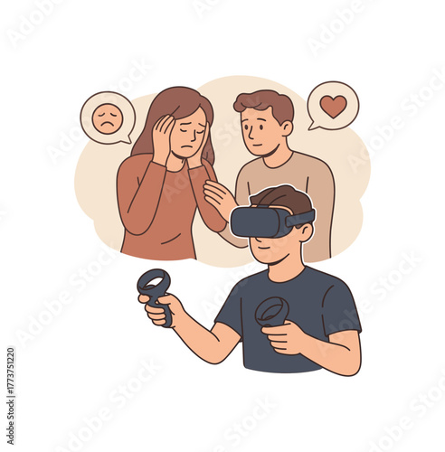 virtual reality empathy training immersive emotional intelligence education concept flat vector illustration style isolated on white background