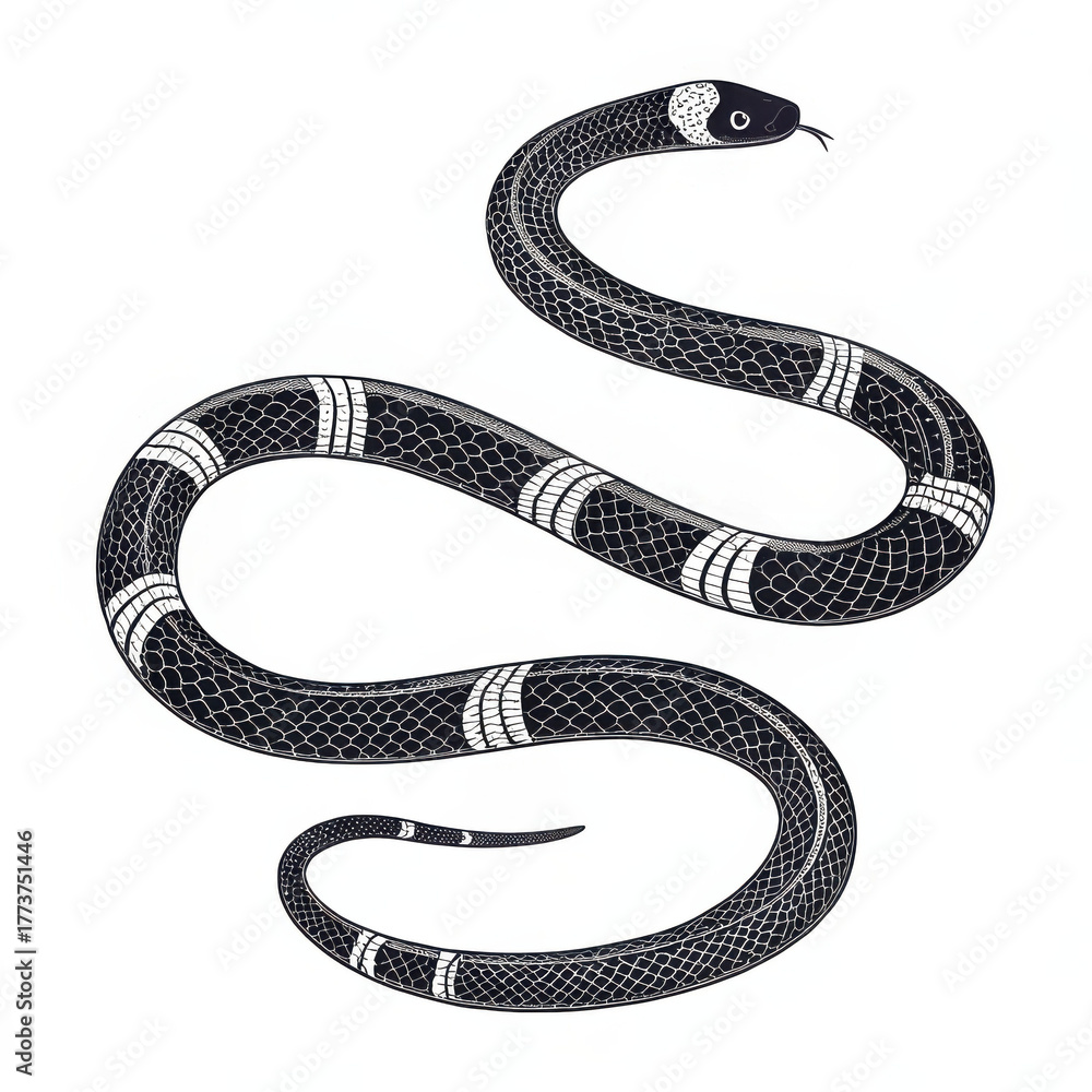 Naklejka premium Coral snake illustration with distinct black and white pattern
