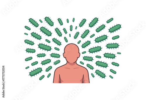 bacterial infection represented as invading swarm metaphor for rapid spread and illness flat vector illustration style isolated on white background
