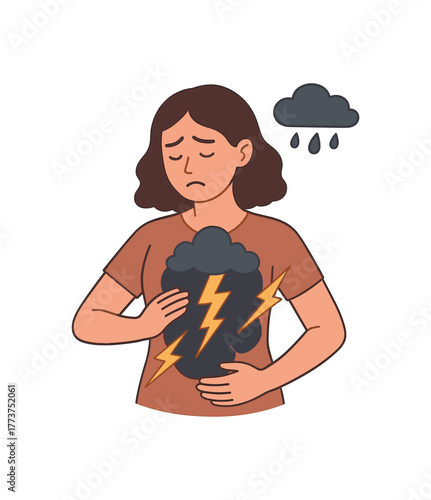 autoimmune flare depicted as inner lightning striking own body conceptual metaphor flat vector illustration style isolated on white background