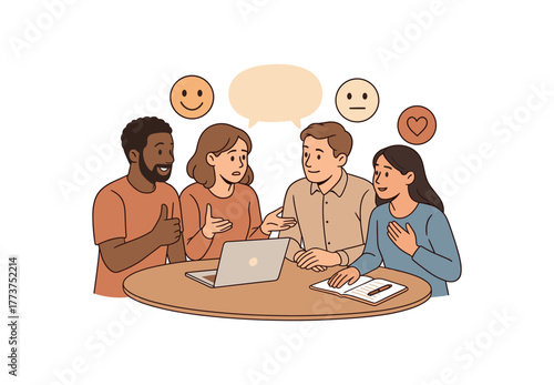 emotional awareness teamwork collaboration and understanding dynamics flat vector illustration style isolated on white background