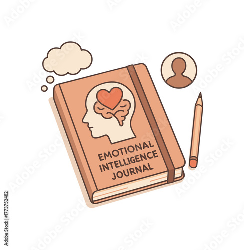emotional intelligence journal daily reflection and self awareness growth flat vector illustration style isolated on white background