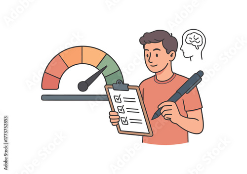 emotional intelligence scale progress tracking and self awareness measurement flat vector illustration style isolated on white background