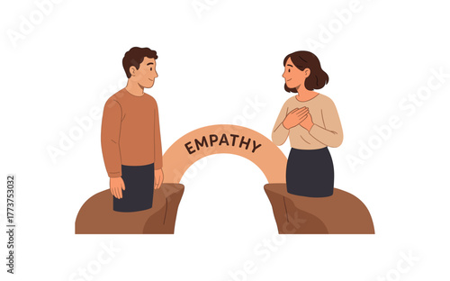 two people connected by bridge made of emotions empathy connection and deep understanding concept flat vector illustration style isolated on white background