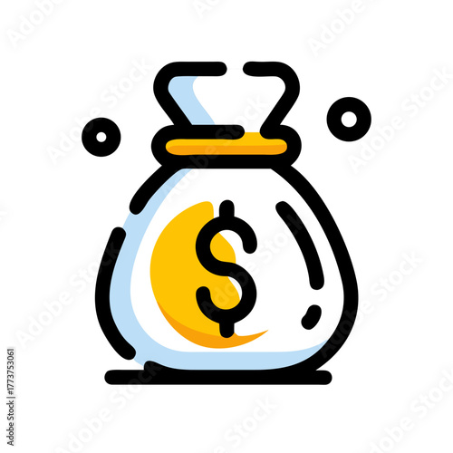 A vibrant money bag icon symbolizing financial wealth, investment success, and economic growth for modern business concepts.