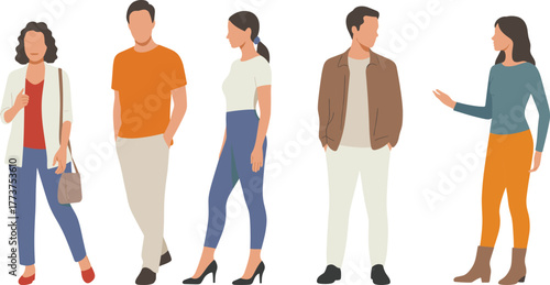 Casual group illustration, people talking, social interaction, lifestyle, conversation, friendship, modern design, art, concept, style, leisure, posture, relaxed, community, communication
