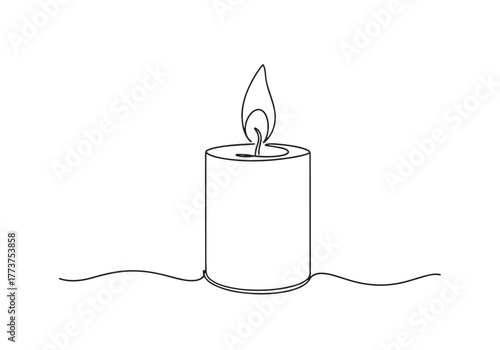 One line drawing of Burning fire candle. continuous line candlelight icon isolated on a white background. Hand-draw candle light flame vector illustration. candle for print, banner, logo, or symbol.