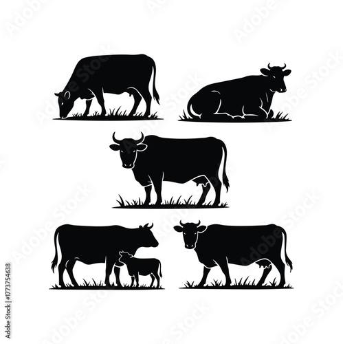 Cow Herd Silhouette Graphic Farm Animal Vector Illustration