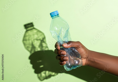 Hand crushing a plastic water bottle