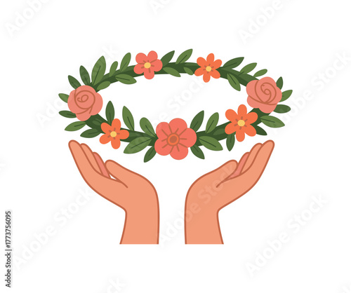 handmade flower crown gifted to mom heartfelt and creative mothers day idea flat vector illustration style isolated on white background
