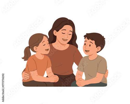 mother and children sharing heartfelt stories together meaningful mothers day moment flat vector illustration style isolated on white background