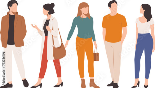 Fashion illustration, diverse outfits, modern clothing, lifestyle, casual style, trendy, apparel, people, design, art, concept, expression, individuality, fashion diversity, illustration