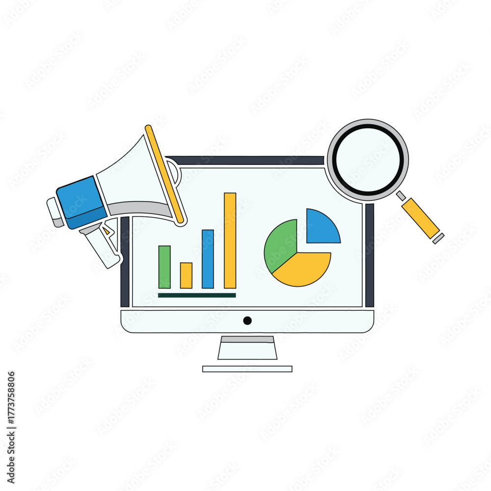 Fototapeta premium Digital Marketing SEO Analytics Business Growth Strategy with vector illustration