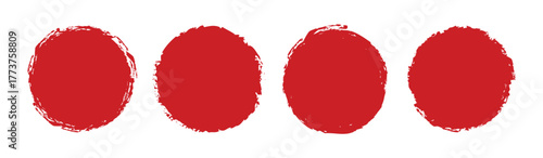 Set of red grunge circles shapes on a white background. Grunge round shapes. Red stamp vector. 