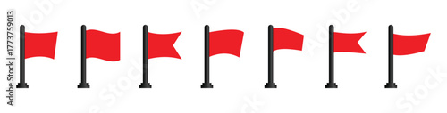 Set of flag icons collection. Red flag warning icon set for alert messages. Set of different red flag vector shapes. Hazard emblem minimal vector Flag. Vector illustration