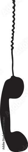 vintage phone handset hangs from a black cord against silhouette vector
