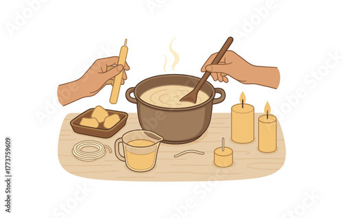 making handmade candles slow creative project and soothing home ritual flat vector illustration style isolated on white background