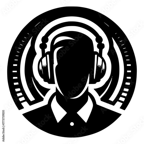 minimalist logo of a disc jockey silhouette vector image illustration