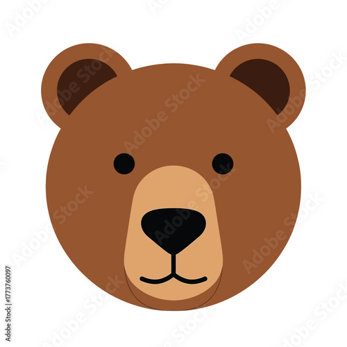 Cute Brown Bear Cartoon Face for Design and Decoration in Flat Style