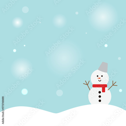 雪景色と雪だるまのイラスト