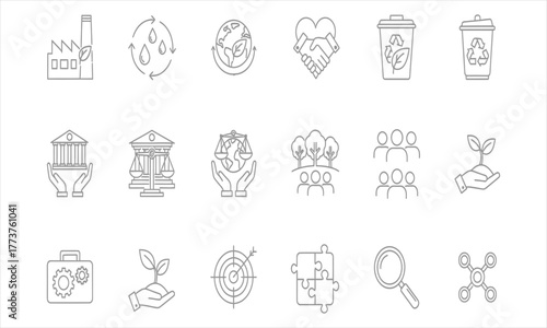 Eco-friendly icons representing sustainability, recycling, conservation, and environmental awareness for a greener future