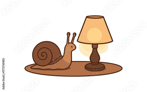 snail and night lamp cozy evening observation pet relaxation time flat vector illustration style isolated on white background
