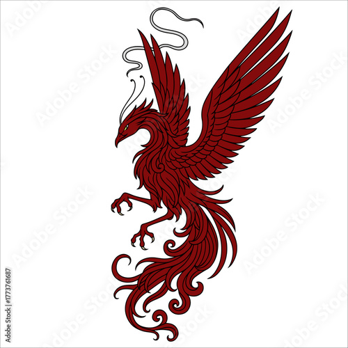 red phoenix bird hand drawn illustration artwork