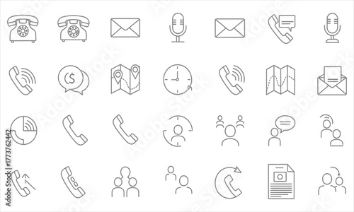 A versatile set of 28 communication and technology thin line icons, perfect for business contact and web design elements