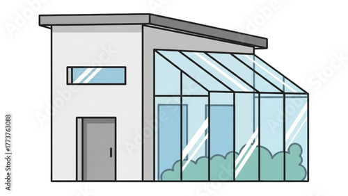 Contemporary Home with Glass Extension and Greenery, Ideal for Sustainable Living Concepts and Modern Architectural Design