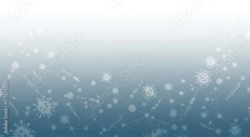 Medical and healthcare vaccination background featuring syringes and virus particles, suitable for immunization, disease prevention, pharmaceutical concepts, and editable text space if available