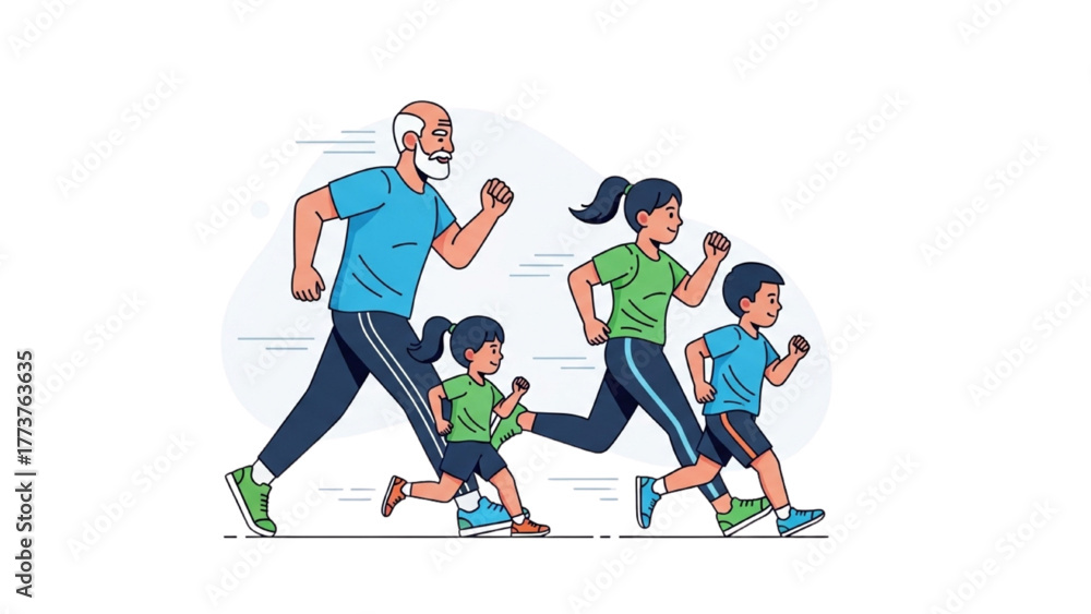 Obraz premium A happy multigenerational family enjoying a healthy lifestyle by jogging together in sportswear