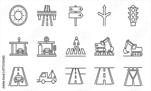 Collection of Transportation and Construction Icon Vectors