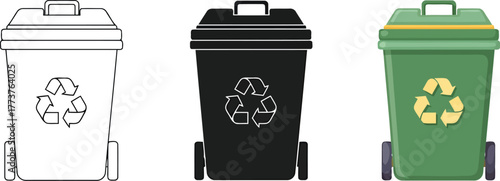 Recycling bins set for garbage separation and collection