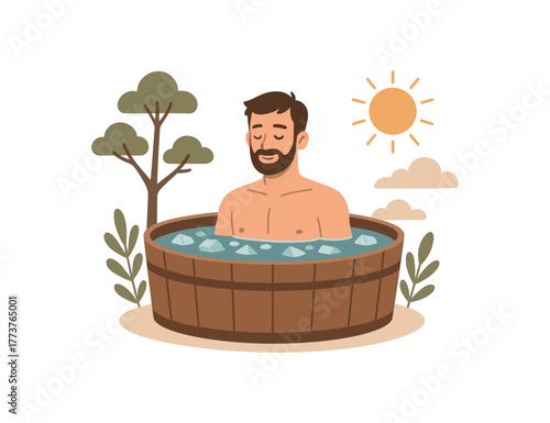 morning cold plunge routine boosting circulation and longevity lifestyle flat vector illustration style isolated on white background