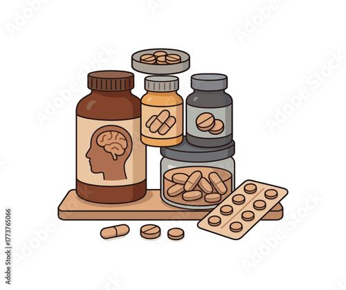 smart supplements stack organization biohacking routine and cognitive enhancement flat vector illustration style isolated on white background