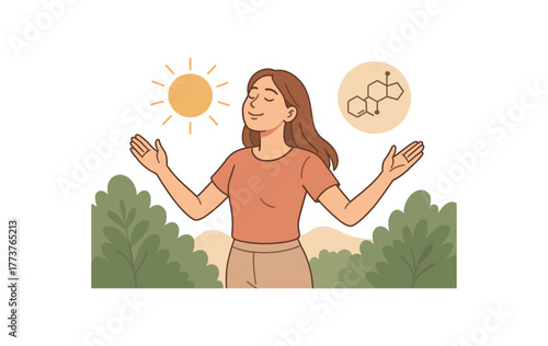 circadian rhythm aligned morning sunlight exposure supporting hormonal balance flat vector illustration style isolated on white background