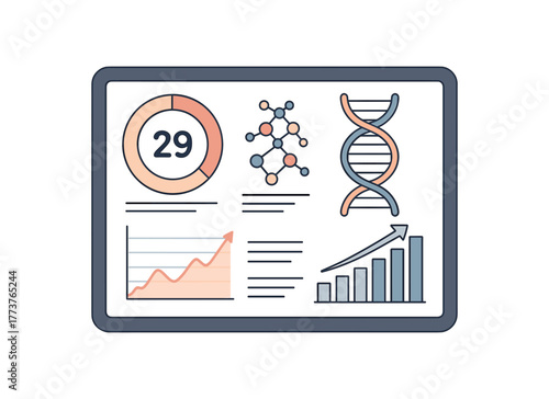 tracking biological age dashboard showing epigenetic data and aging trends flat vector illustration style isolated on white background