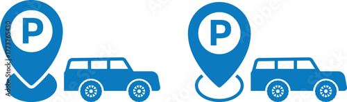 Parking location pointer icon. Map location pointer. GPS destination marker for vehicles. Map marker with letter P sign
